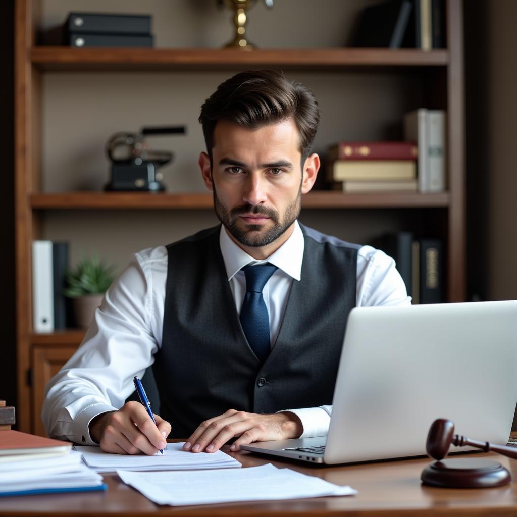 Legal expert working on a report