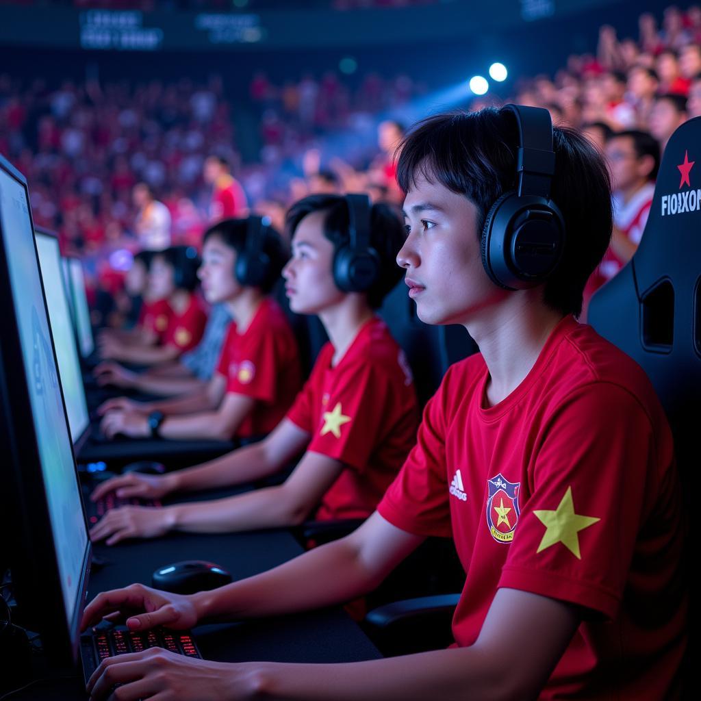 Vietnamese esports athletes competing in an international tournament