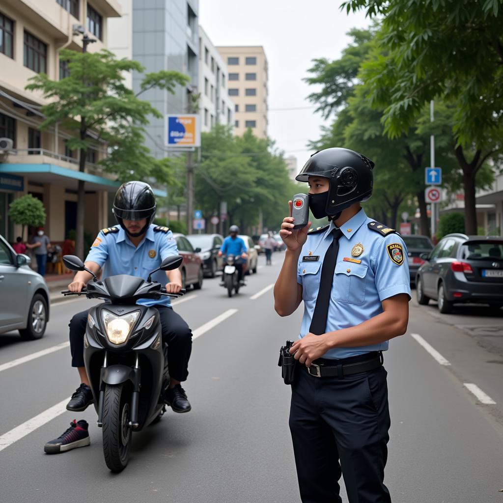 Cảnh sát giao thông kiểm tra nồng độ cồn