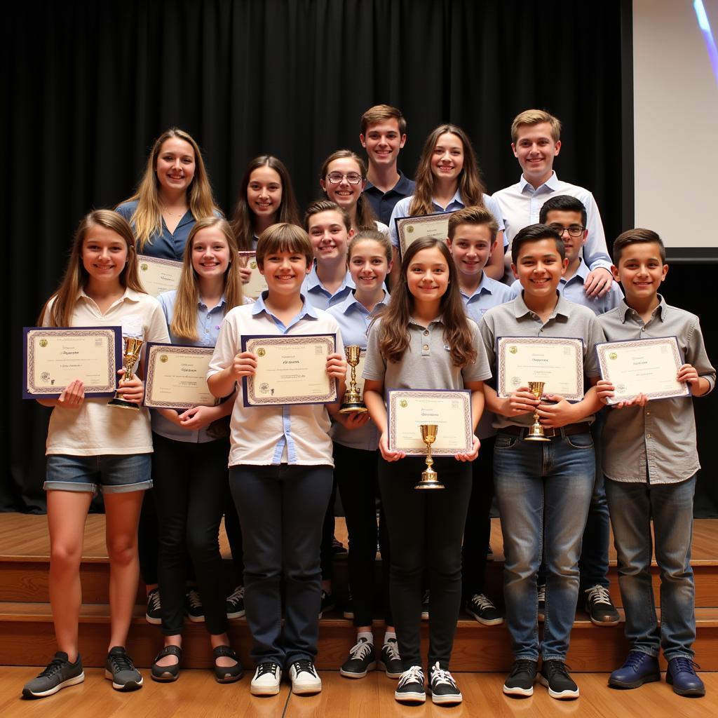 Students receiving awards for a legal competition