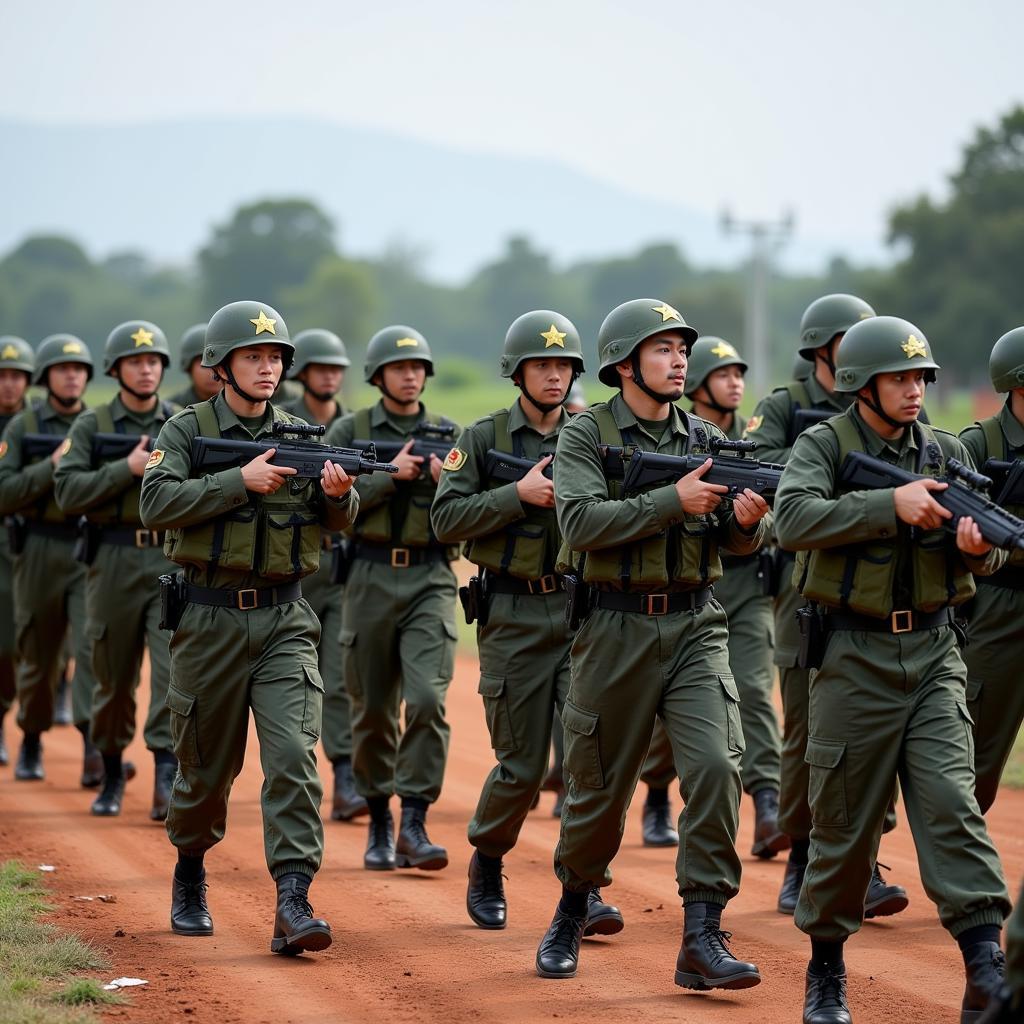 Quân nhân đang huấn luyện trong quân đội