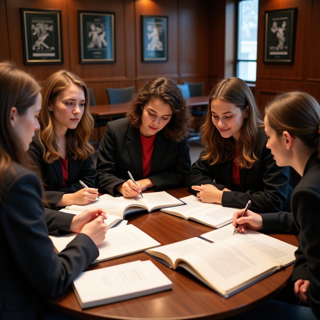 Students studying legal documents