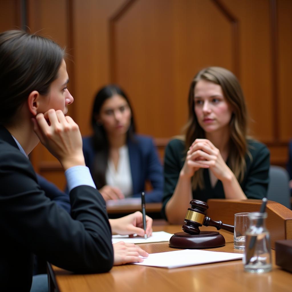 Law students participating in moot court