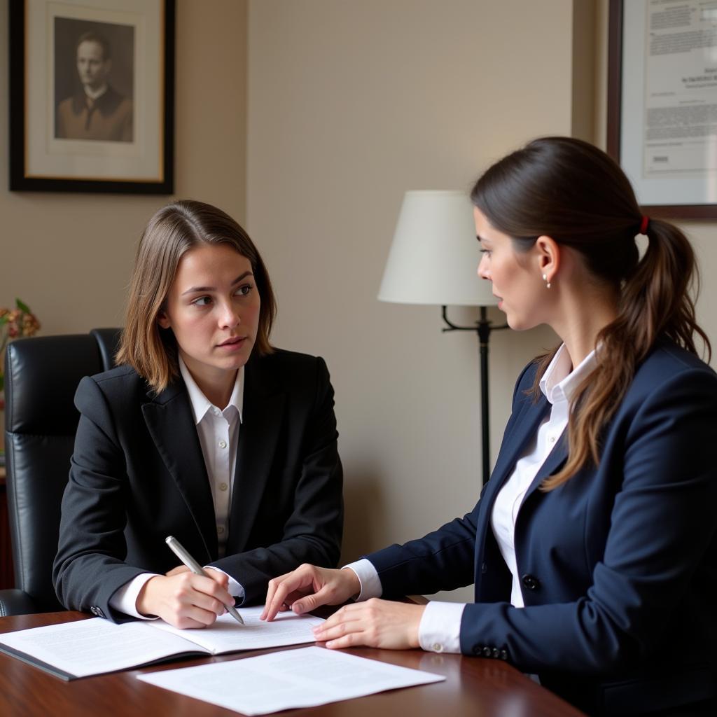 Law intern working on a case with a senior lawyer