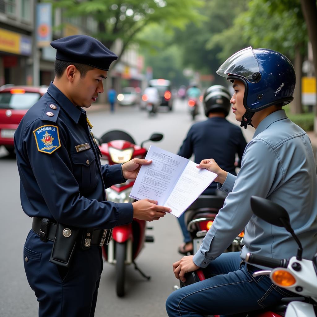 Cảnh sát giao thông kiểm tra giấy tờ xe máy