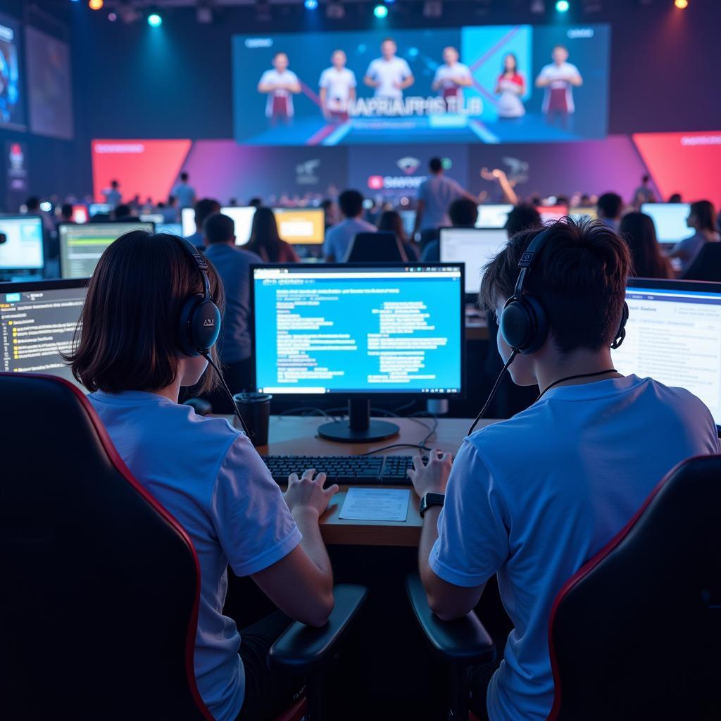 Luật esports: Hình ảnh minh họa các tuyển thủ esports thi đấu chuyên nghiệp