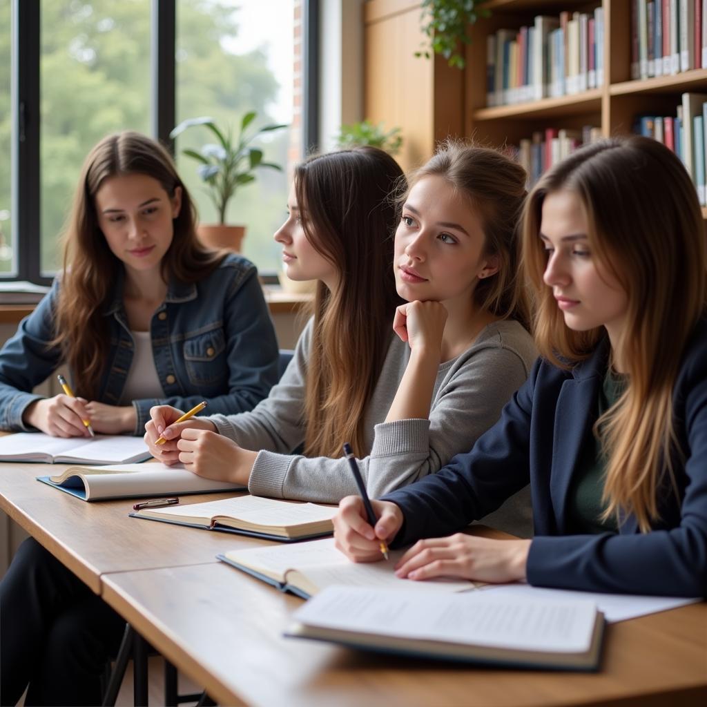 Nâng cao cơ hội trúng tuyển đại học luật: Hình ảnh minh họa về các bạn học sinh đang học bài.