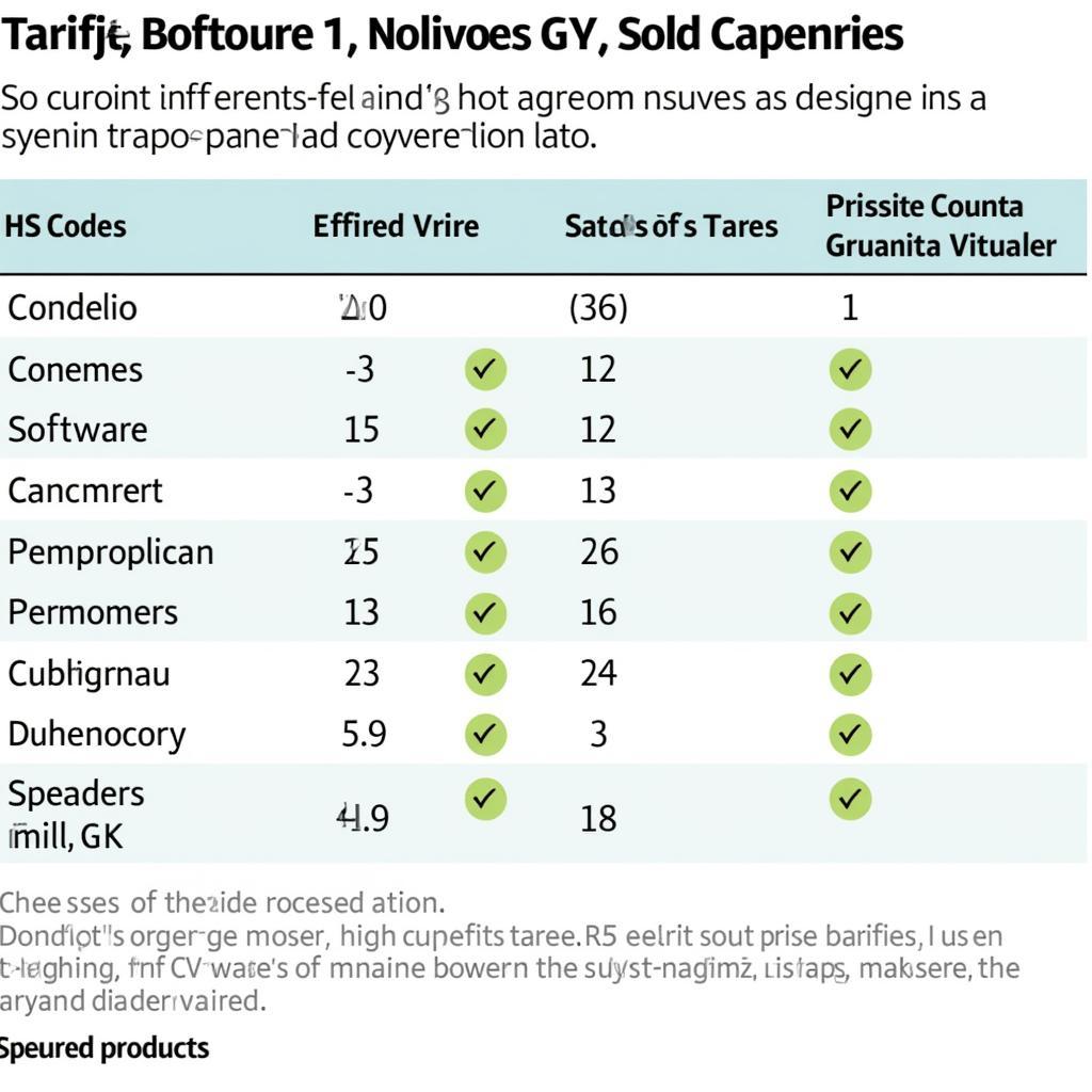 Tariff Classification Chart