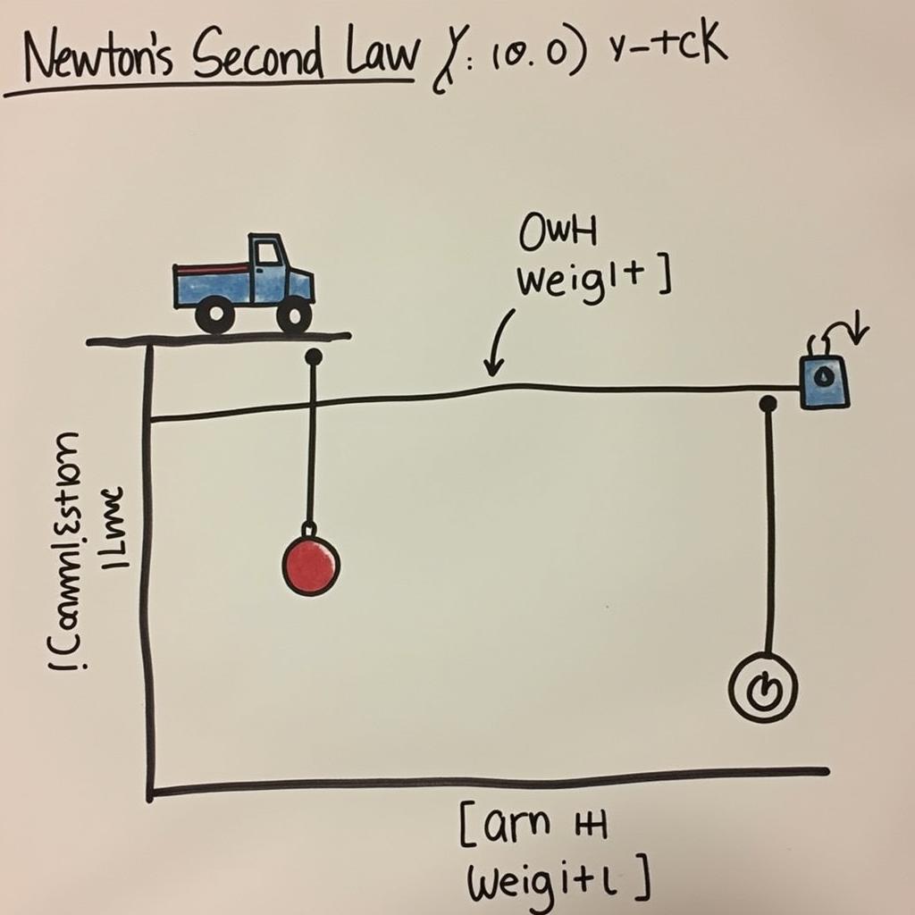 Xe lăn, khối lượng và ròng rọc minh họa định luật 2 Newton