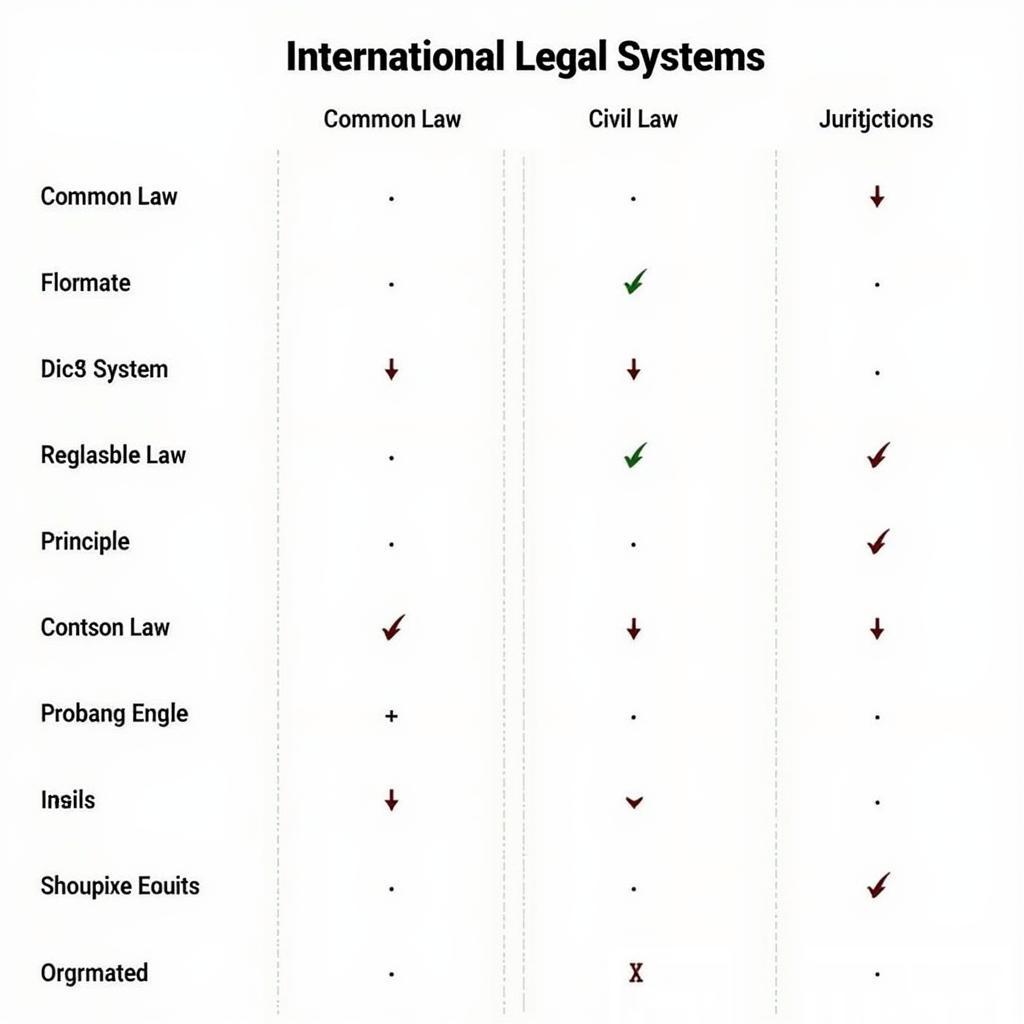 Bảng các hệ thuộc luật tư pháp quốc tế: Mô tả chi tiết về các hệ thống luật khác nhau, bao gồm luật chung, luật dân sự và luật tôn giáo, trong bối cảnh quốc tế.