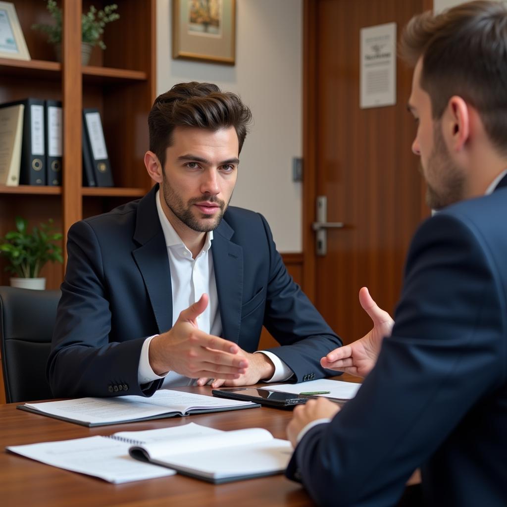 A person answering legal questions during a consultation.