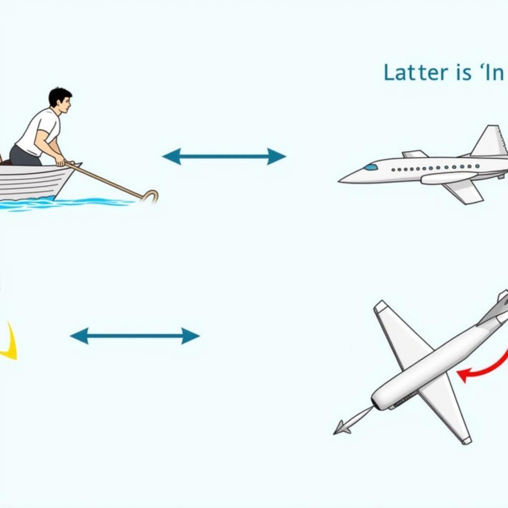 Minh họa ứng dụng định luật 3 Newton trong đời sống: Chèo thuyền, máy bay phản lực